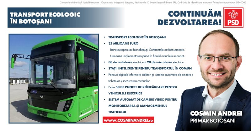 Care este programul pentru transport în comun electric din municipiul Botoșani realizat de primarul Cosmin Andrei