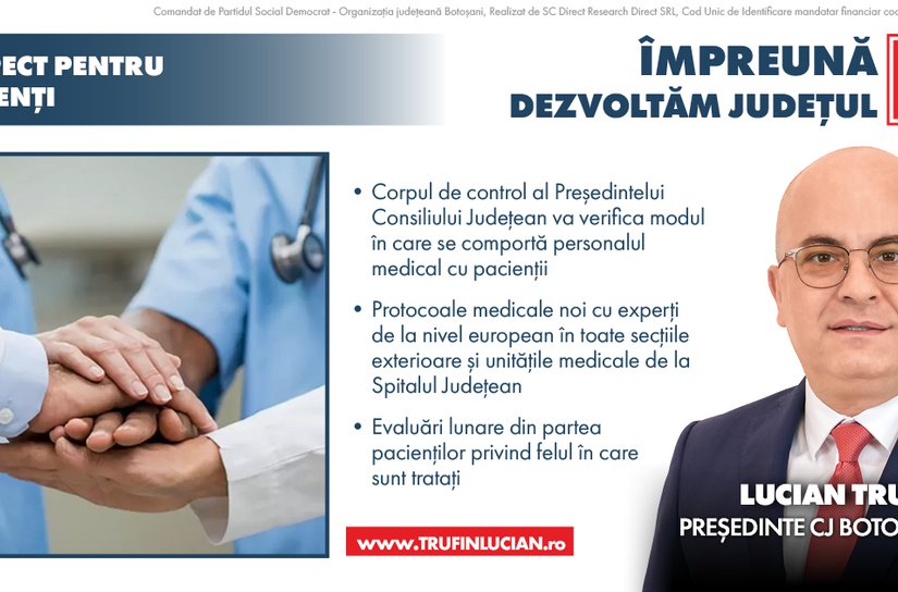 Cum va arăta programul „RESPECT PENTRU PACIENȚI” anunțat de Lucian Trufin, candidatul PSD pentru Consiliul Județean Botoșani