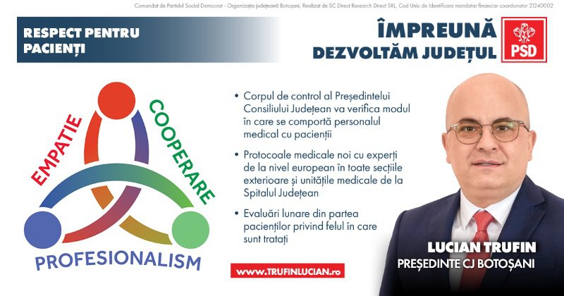 Lucian Trufin: „Obiectivul meu este ca pacienții din spitalele aflate în coordonarea CJ Botoșani să fie tratați la fel ca în spitalele private”