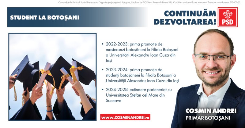 Cosmin Andrei anunță extinderea programului „Student la Botoșani” de la Universitatea A.I Cuza cu noi secții ale Universității Ștefan cel Mare din Suceava
