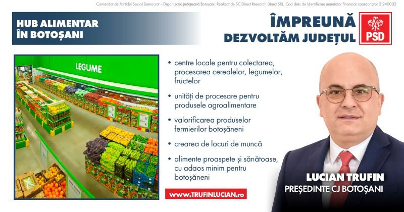 De unde vine ideea înființării unui HUB alimentar în Botoșani, propusă de Lucian Trufin, candidatul PSD pentru Consiliul Județean?
