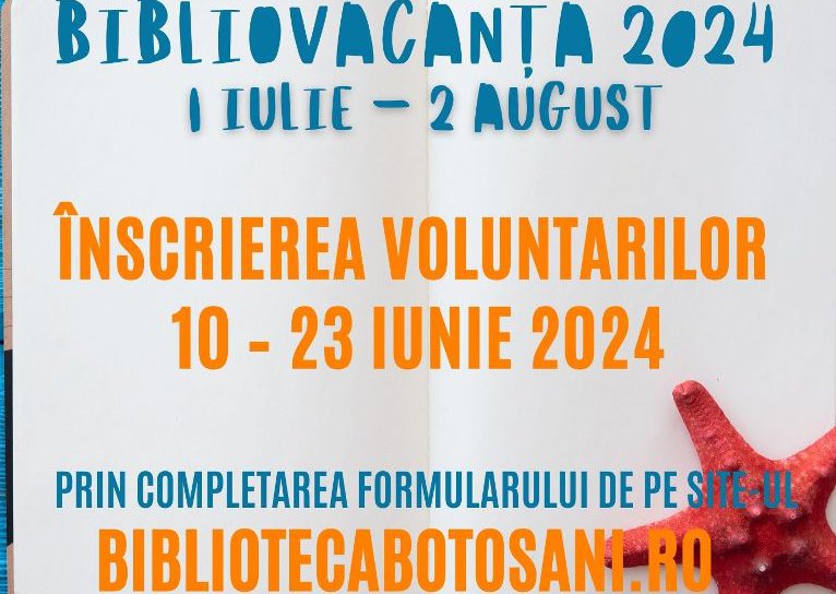 Înscrieri voluntari pentru Programul BiblioVacanța 2024