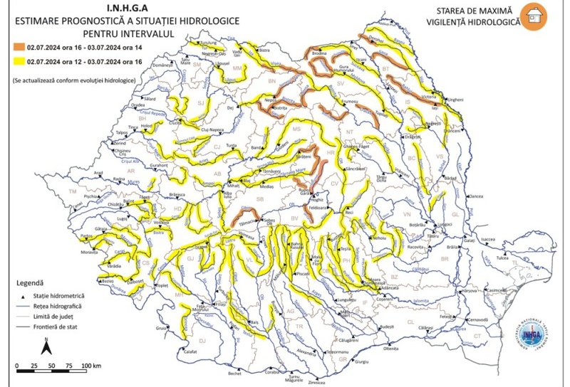 Risc de inundații pe râurile Jijia, Prut, Siret și afluenții acestora