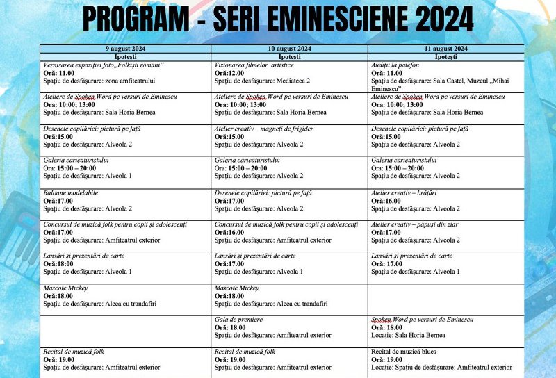 Activități diverse la Festivalul Național de Muzică Seri Eminesciene