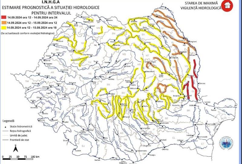 Meteorologii au emis cod portocaliu de ploi în județ și risc de inundații pe râurile Jijia și Prut