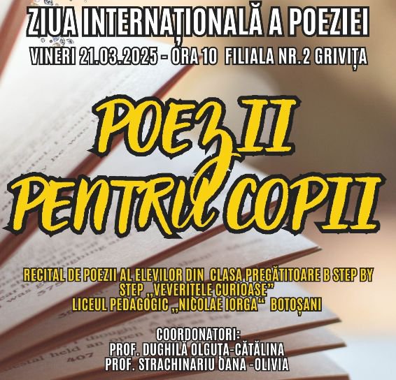 „Poezii pentru copii” – Ziua Internațională a Poeziei la Bibliotecă